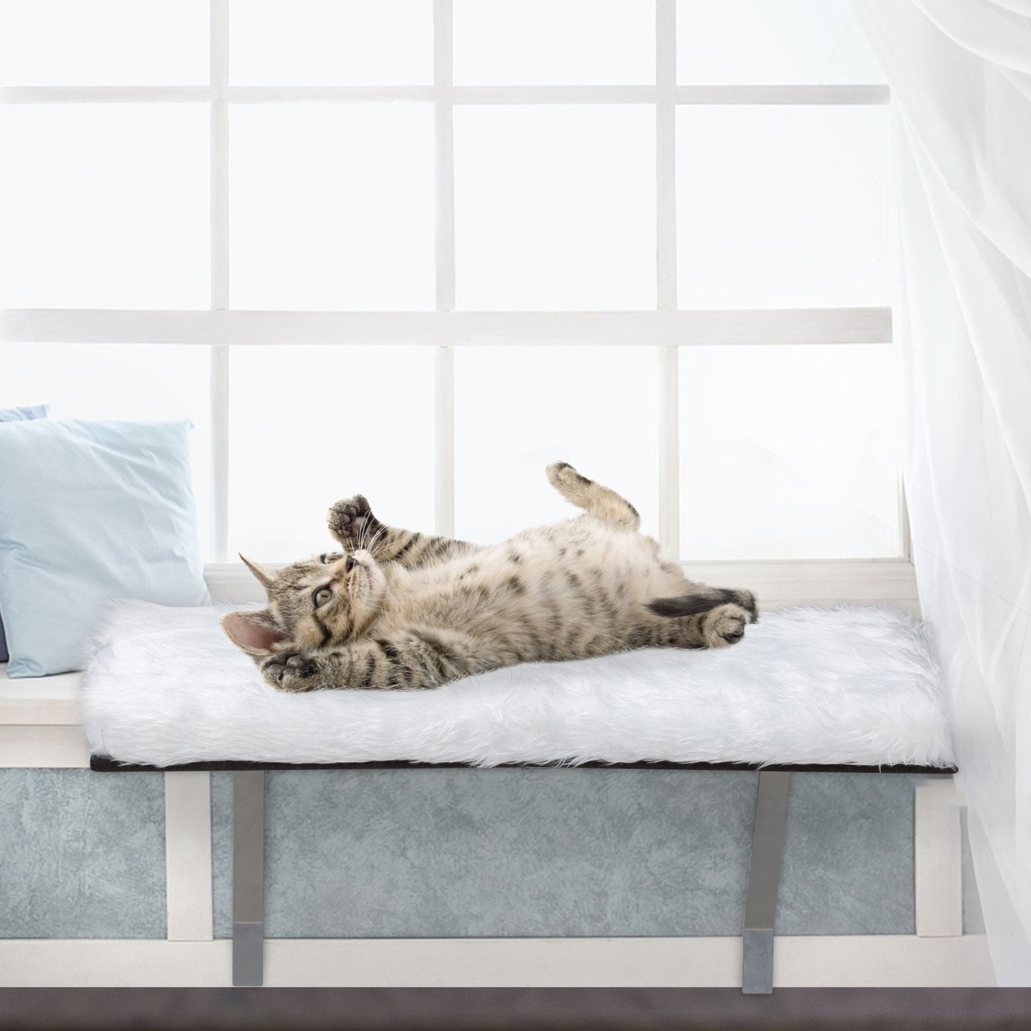 Cat Window Perch; Wall-mounted Cat Seat with Soft Cushion and Supporting Feet; White