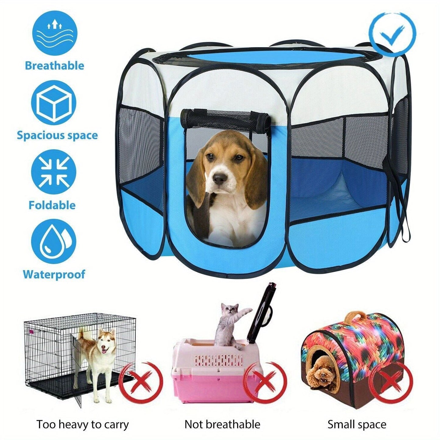 Large 44.9x 44.9x 22.8 Portable Foldable Pet Playpen Kennel House Playground for Puppy Cat Kittens Bunny Chicks Indoor Outdoor Travel Camping