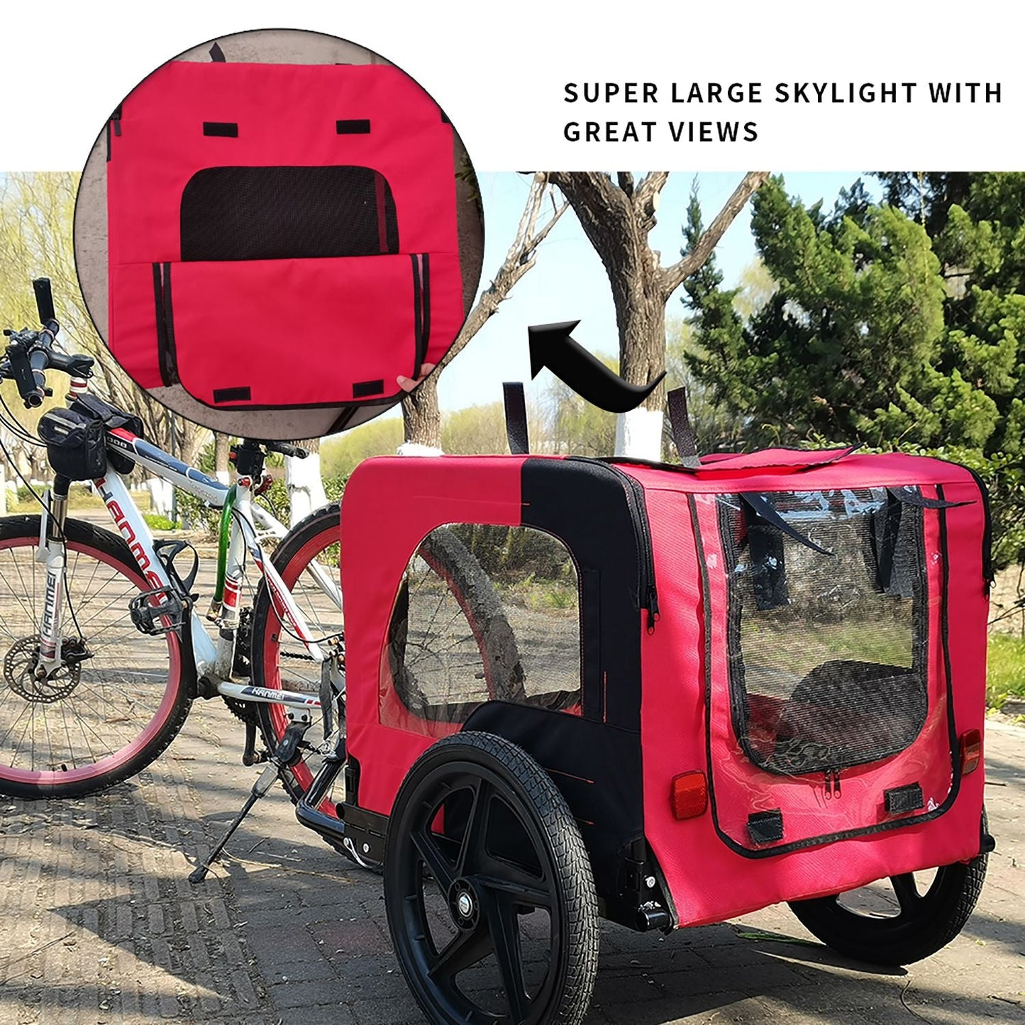 Bicycle trailer for pets outdoor foldable red color dog trailer with reflectors and safty flag