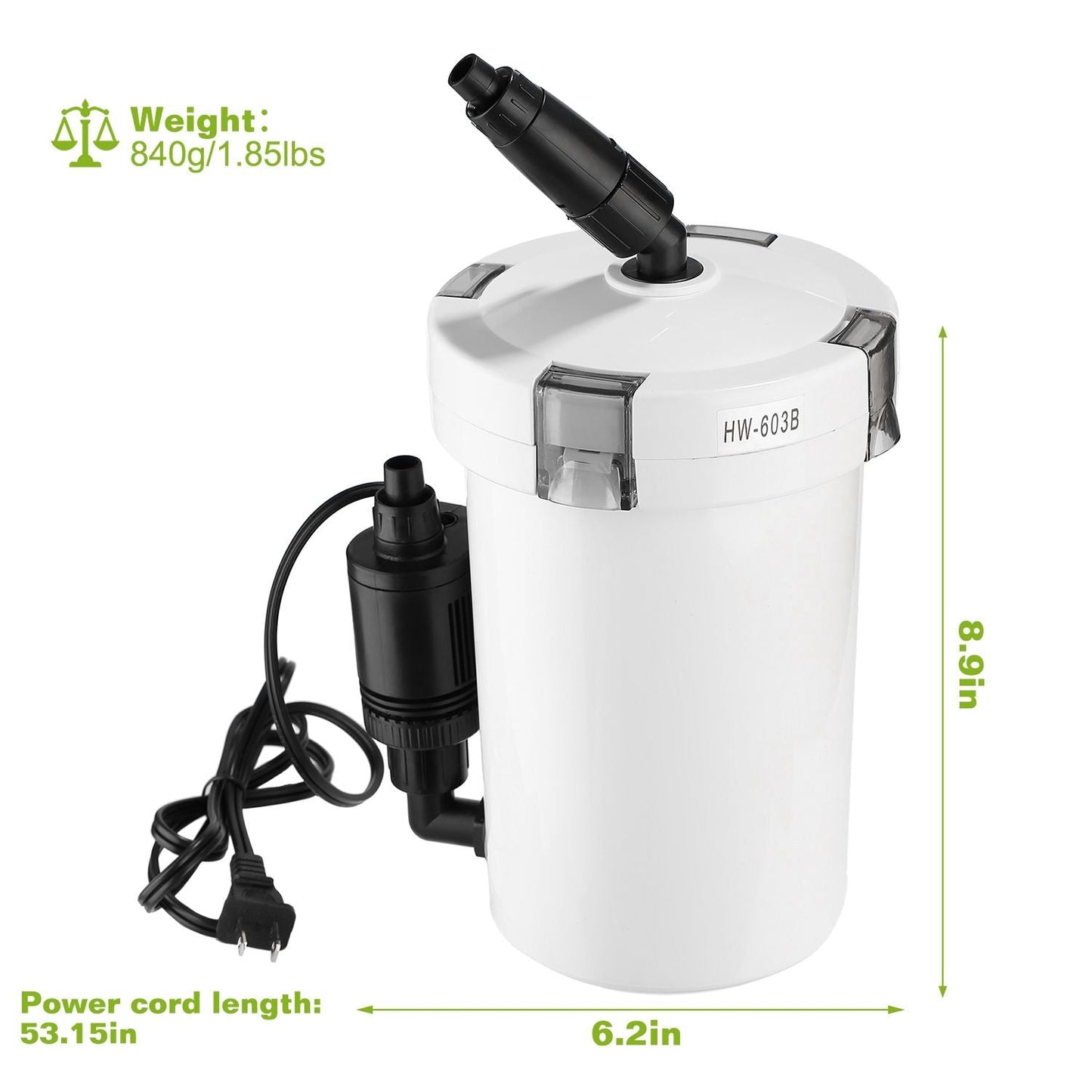 3-Stage External Canister Filter for 28 Gallon Aquarium Fish Tank 105gph 6W Easy Installation Silent