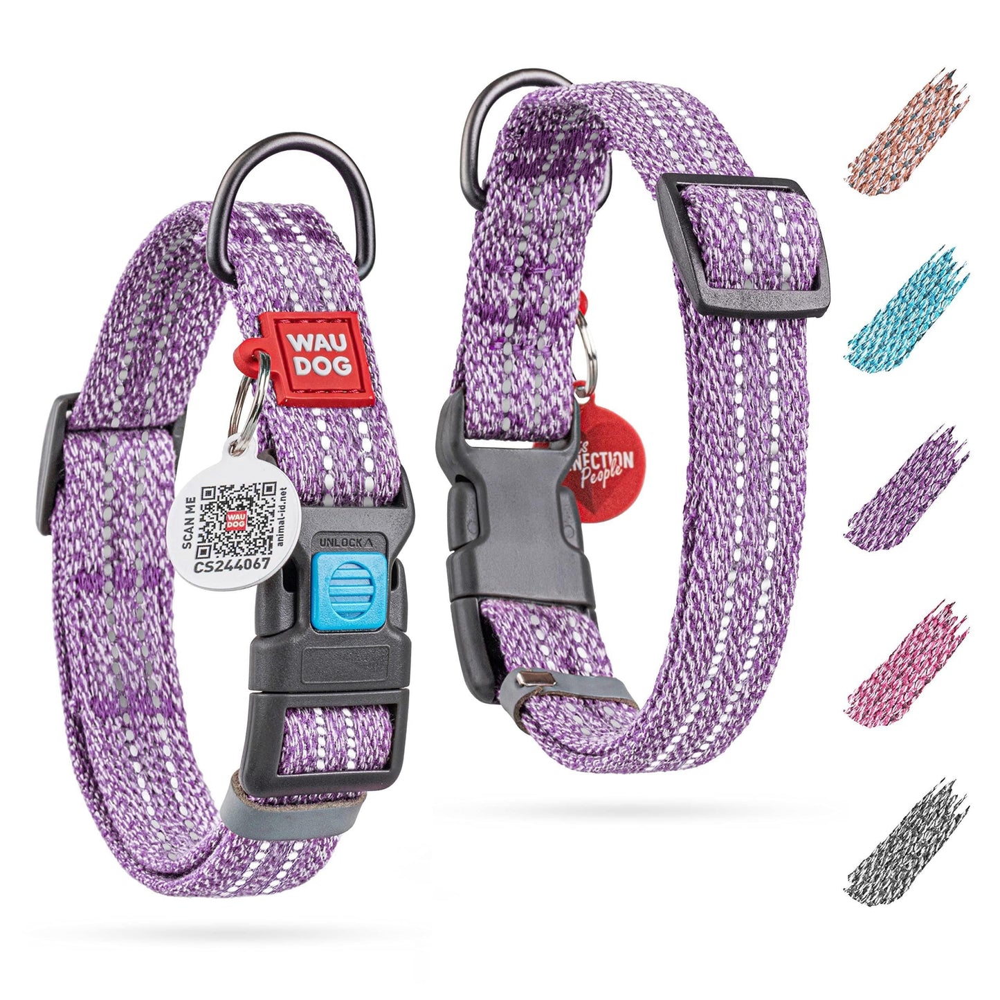 Reflective Cotton Dog Collar Eco Friendly Alt to Nylon Collar for Small Medium and Large Dogs Adjustable Male Female Dog Collar 14-23 inch Neck x 1 inch Wide Purple Color