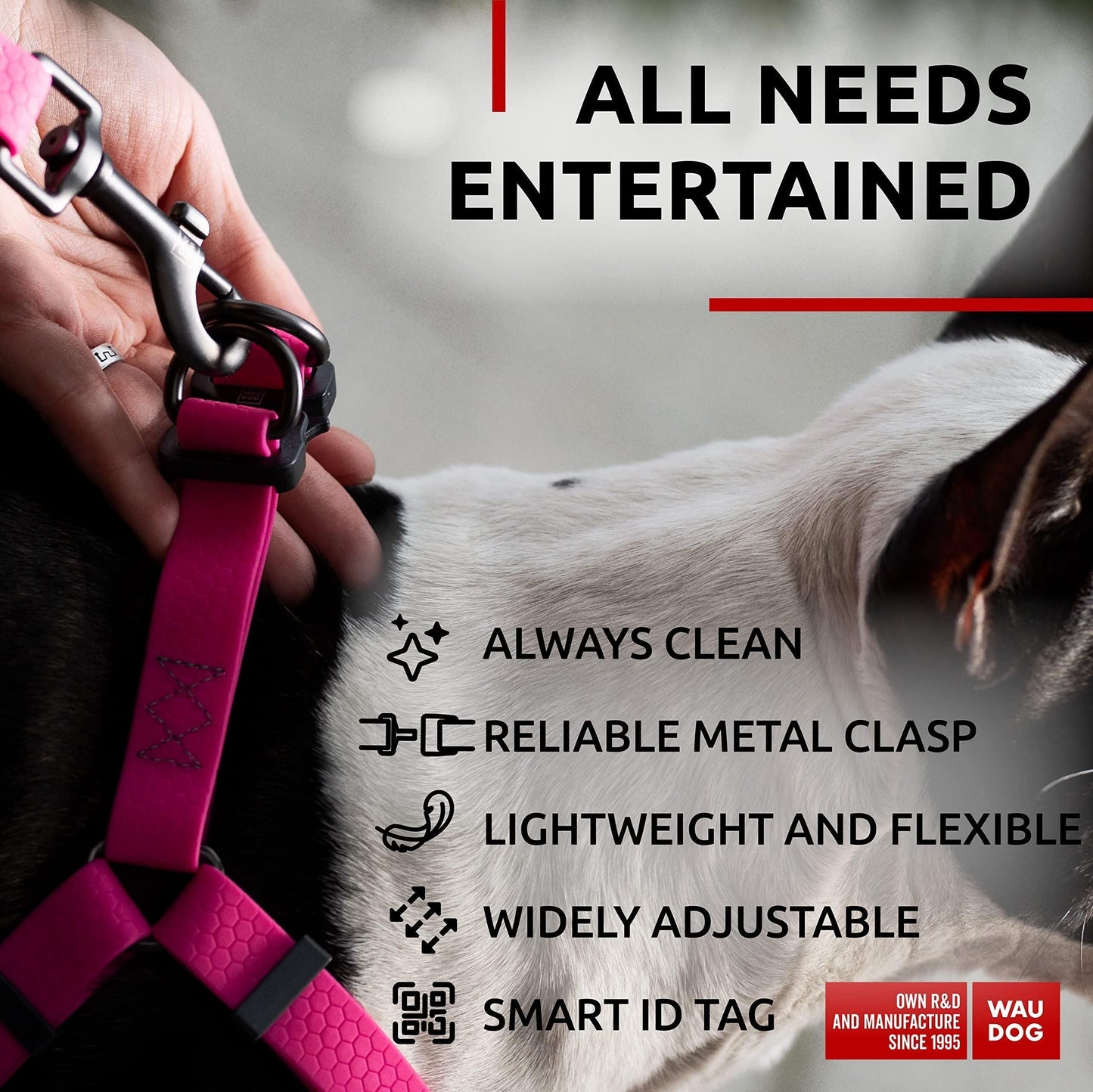 Waterproof Dog Harness Adjustable for Small Dogs Heavy Duty Harness with Durable Metal Clasp Pink Color 16-22 inch S Size)