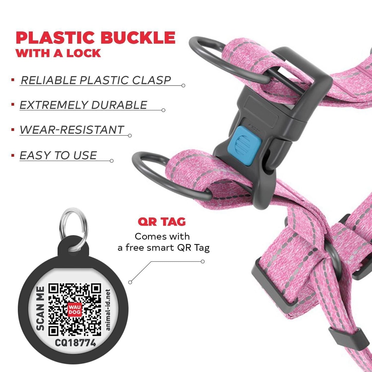 Re Cotton Dog Harness Eco Friendly Harness for Small Dogs Medium Large Dogs Reflective Dog Harness with Adjustable Size for Male Female Dogs L Size Pink Color