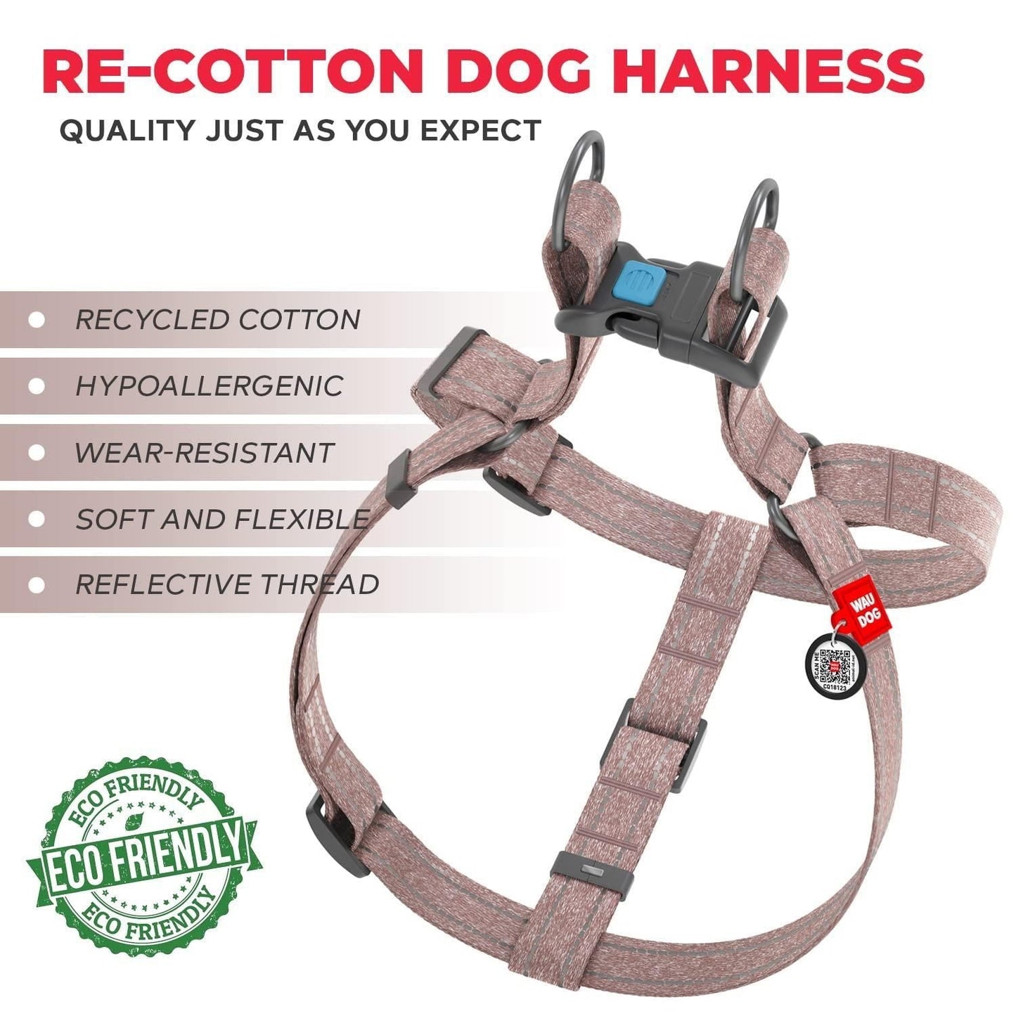 Re Cotton Dog Harness Eco Friendly for Small Dogs Medium Large Dogs Reflective Dog Harness with Adjustable Size for Male Female Dogs Brown Color M Size