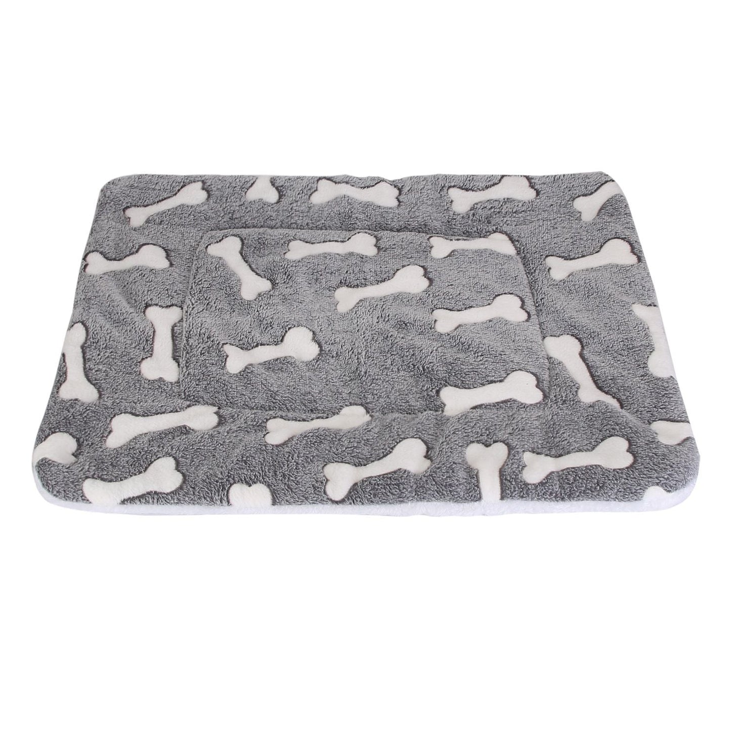 Dog Bed Mat Comfortable Flannel Dog Crate Pad Reversible Cushion Carpet Machine Washable Pet Bed Liner with Bone Patterns