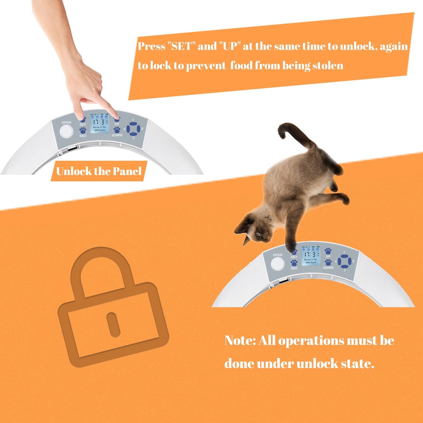 5-Meals Automatic Feeder Auto Pet Feeder 5x270ml Dry and Wet Food Dispenser Cat and Dog Food Dispenser Programmable Timer Portion Control with Voice Recorder Dual Power Supply