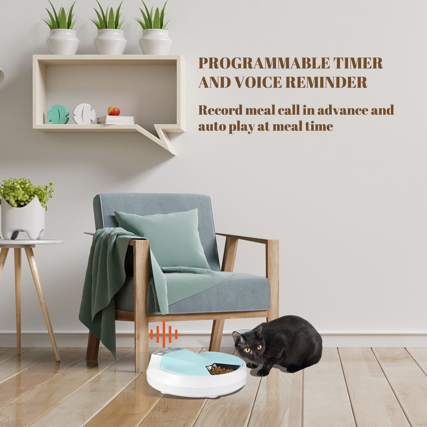 5-Meals Automatic Feeder Auto Pet Feeder 5x270ml Dry and Wet Food Dispenser Cat and Dog Food Dispenser Programmable Timer Portion Control with Voice Recorder Dual Power Supply