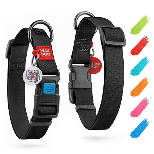 Waterproof Dog Collar Adjustable for Large Dogs Small and Medium Dogs Breakaway Dog Collar Waterproof with Plastic Buckle Boy Girl Dog Collars Black 9-14 inch Neck x 3/5 inch Wide Plastic Buckle