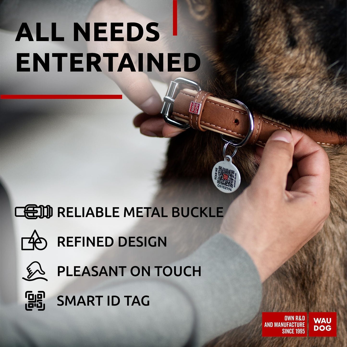 Soft Leather Dog Collar Adjustable Padded Dog Collar for Small Medium and Large Dogs with Durable Buckle and QR Dog Tag Brown Color 15-20 inch Neck x 1 inch Wide