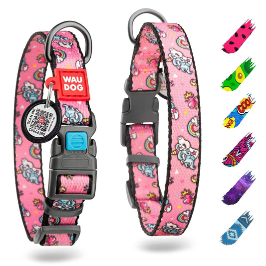Nylon Dog Collar Adjustable for Large Dogs Small Medium Dogs for Boy Girl Dog Collars with Durable Plastic Buckle 9-14 inch Neck x 3/5 inch Wide Unicorn Pattern