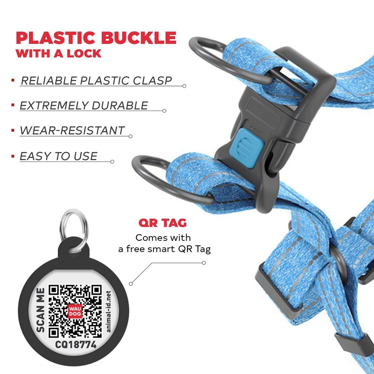 Re Cotton Dog Harness Eco Friendly Dog for Small Dogs Medium Large Dogs Reflective with Adjustable Size for Male Female Dogs M Size 23-32 inch Blue Color