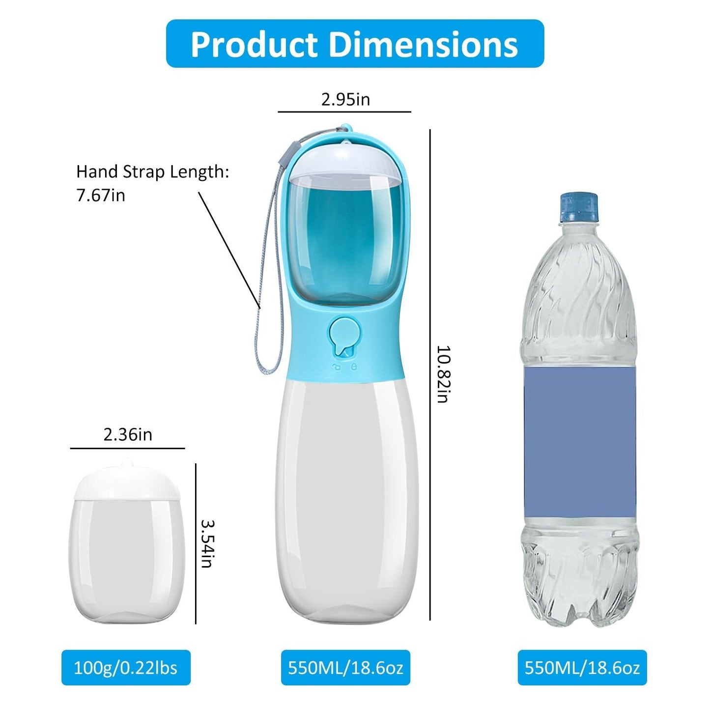 18.6OZ Portable Dog Water Bottle Pet Water Dispenser with Detachable Food Container Leak-Proof Lock Design for Dog Walking Traveling Hiking Outdoor Activities