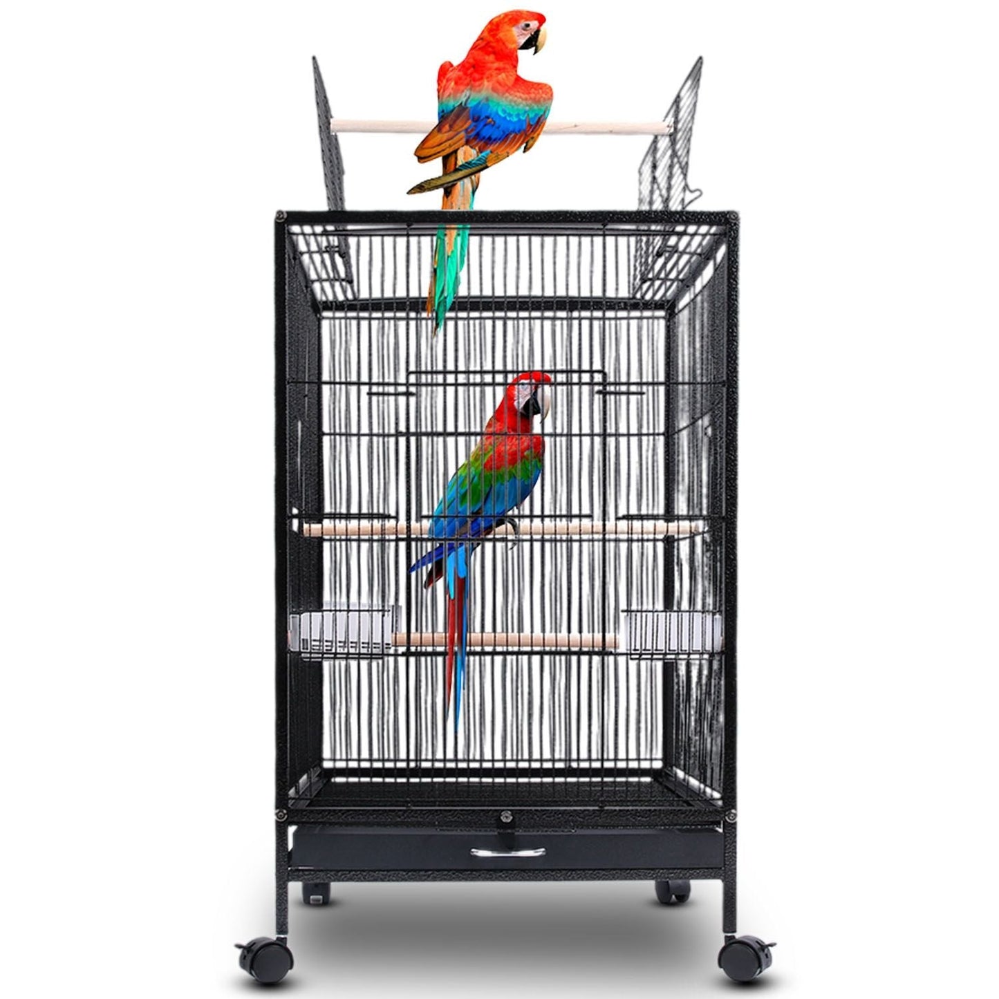 30.31In Height Bird Cage With Rolling Stand Bottom Tray Wrought Iron Wide Top Opening Large Bird Cage