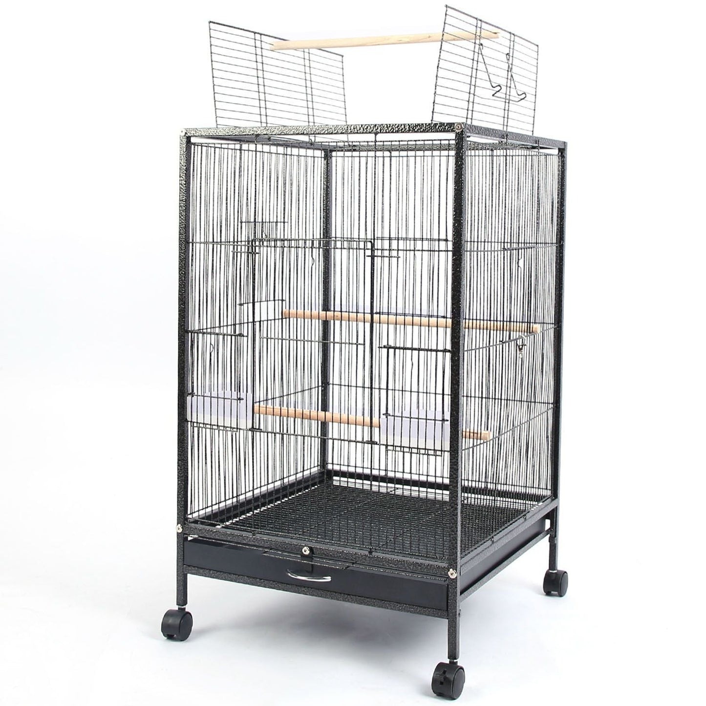 30.31In Height Bird Cage With Rolling Stand Bottom Tray Wrought Iron Wide Top Opening Large Bird Cage