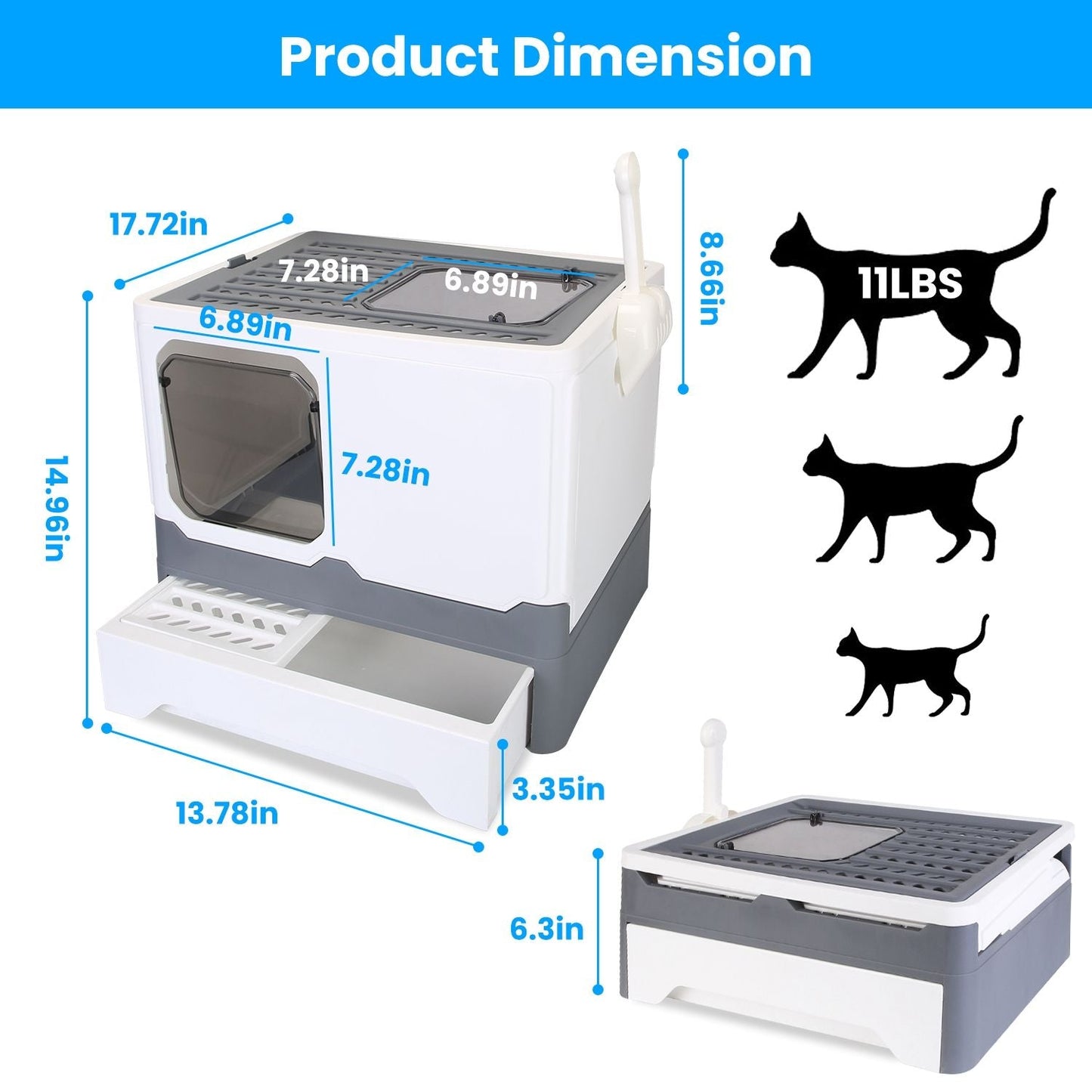 Foldable Cat Litter Box with Lid Enclosed Kitty Litter Box Anti Splashing Cat Toilet Tray with Litter Scoop